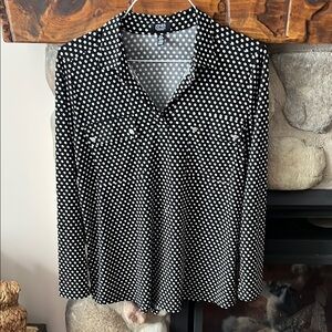 Jones New York stretch Black and White Polka Dot Blouse